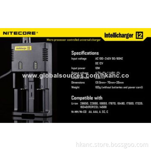 Nitecore Intellicharger i2 Microcomputer Universal Double Cell Cigarette Chargers, 10W Input Power